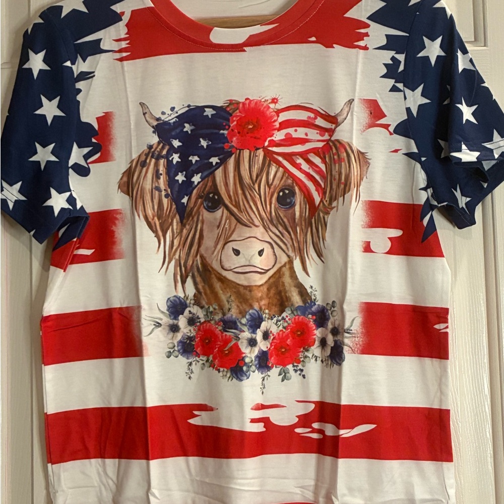 Stars and Stripes Cow Print Women's Tee - Picture 2 of 9
